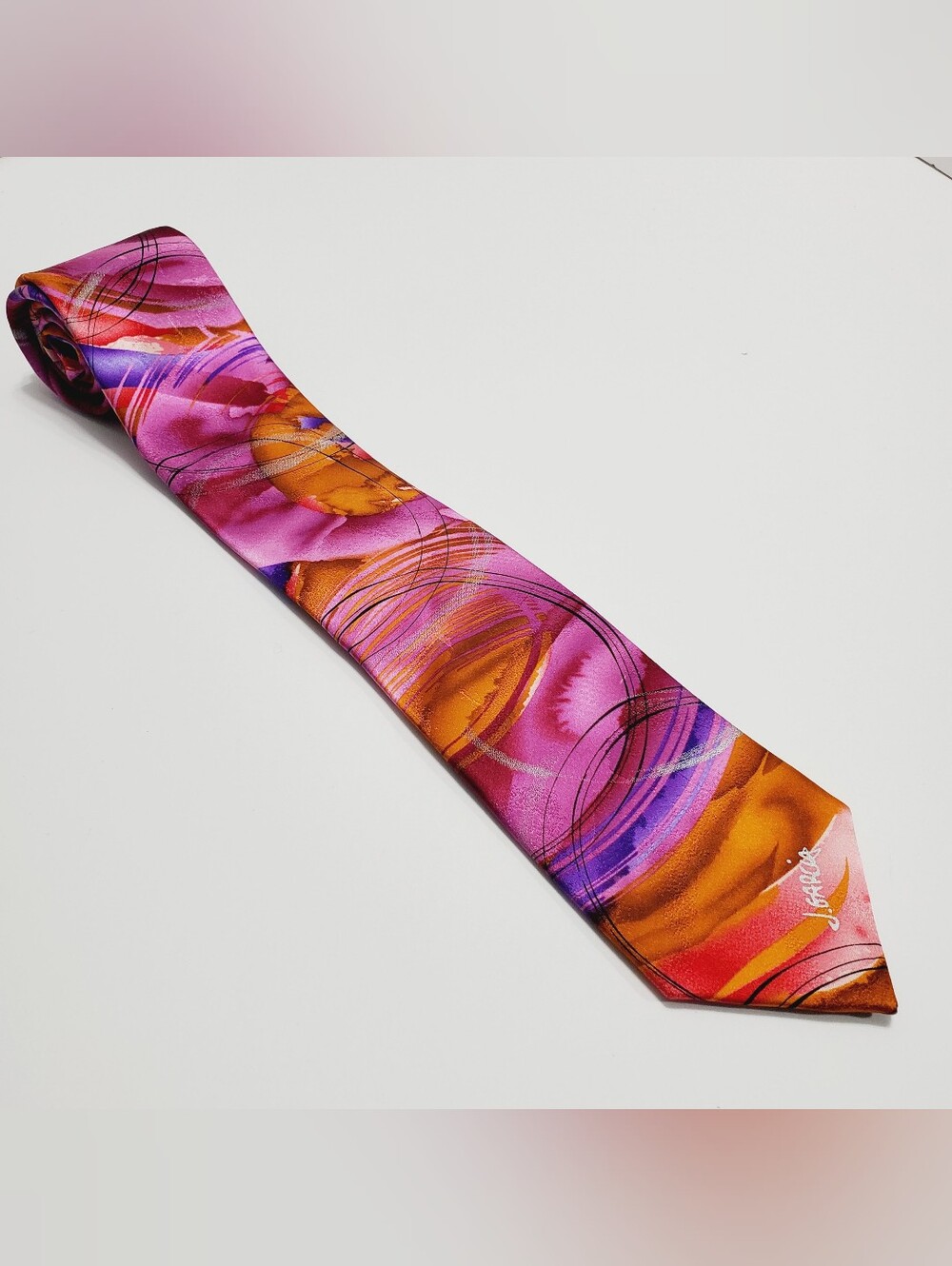 J. Garcia Men's Silk Neck Tie Multicolor Abstract 60x3.25" Chinese Dragon